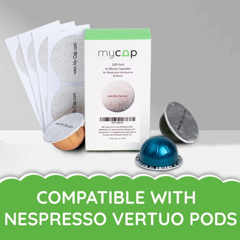 My-Cap Foil Seals for Nespresso Vertuo Pods - Reusable Aluminum Lids to Extend Life of Nespresso VertuoLine Capsules (Pack of 100) - Image 5